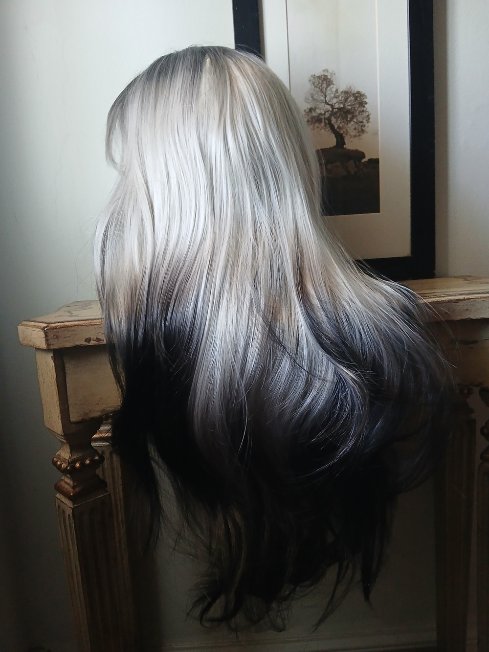 Source Unknown Silver to Black Ombre Long Layered Women's Wig